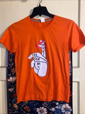 SHUT THE F**K UP ORANGE T-SHIRT Adult Humor Punk Edgy